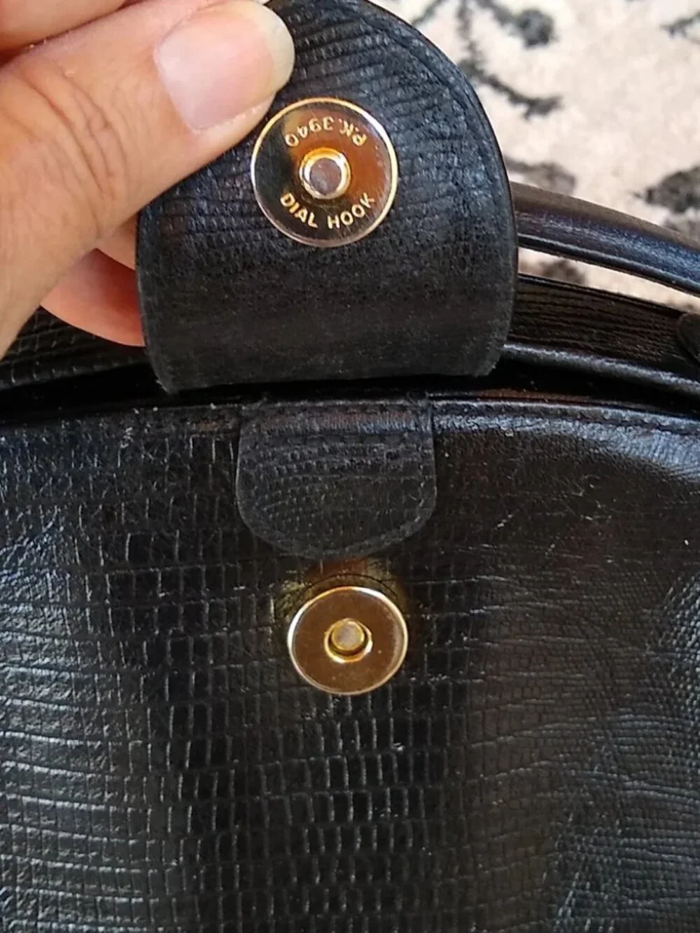 Black Leather Croc Embossed Vintage Satchel Handbag